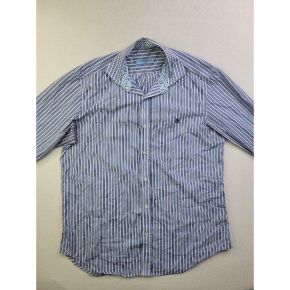 Harmont & Blaine Flip Cuff Men's XL White Blue Stripe Casual Button Dress Shirt - Picture 3 of 11